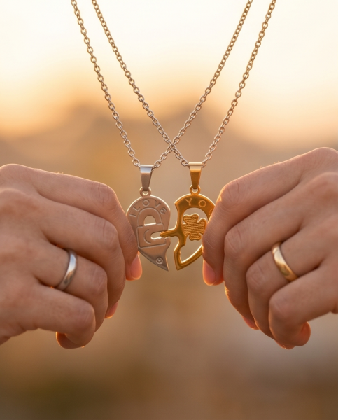 Partnerkette Herz & Schlüssel Gold-Silber | Edelstahl