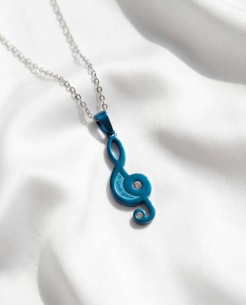 Partnerkette Notenschlüssel Silber-Blau | Edelstahl