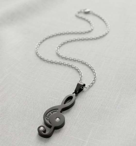 Partnerkette Notenschlüssel Inlay Schwarz-Silber | Edelstahl