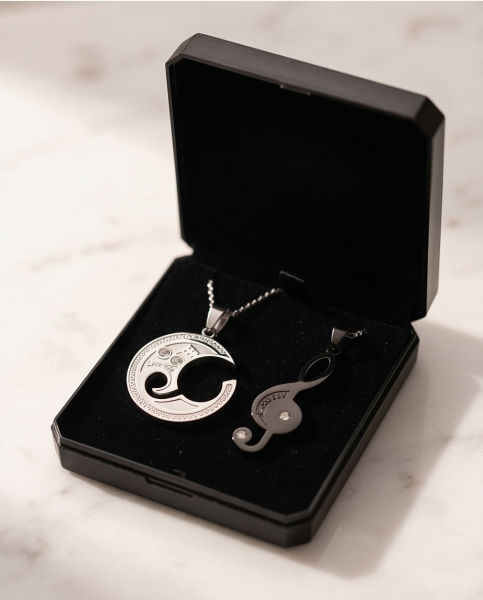 Partnerkette Notenschlüssel Inlay Schwarz-Silber | Edelstahl