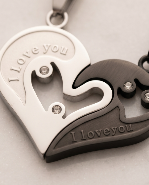 Partnerketten Herz "I Love You" | Edelstahl & Zirkonia