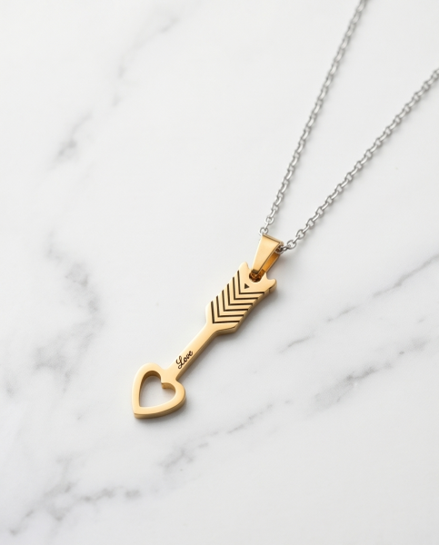 Partnerkette Herz & Pfeil Gold-Silber | Edelstahl