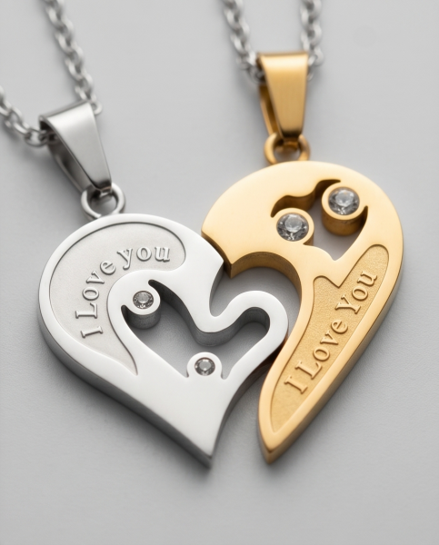 Partnerketten Herz Silber & Gold | Bicolor Edelstahl Set