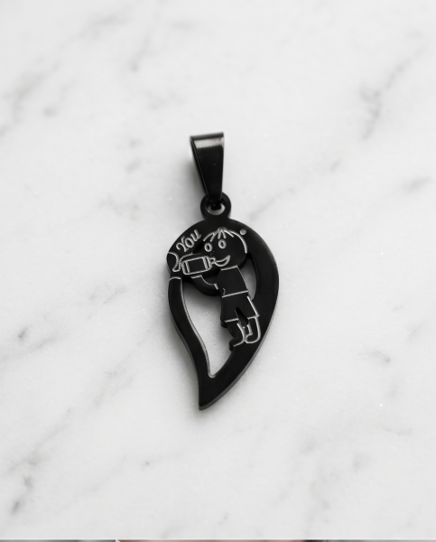 Partnerkette Herz Dosentelefon Schwarz-Silber | Edelstahl