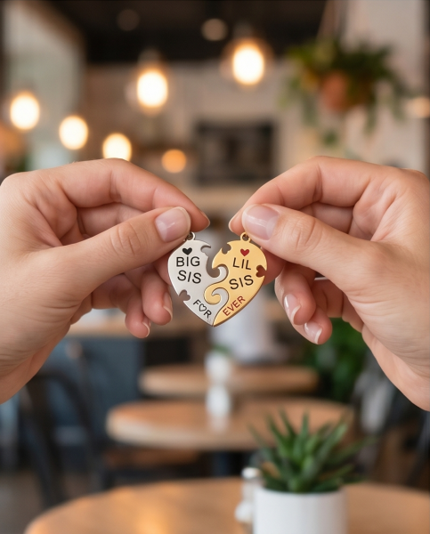 Freundschaftskette Schwester Herz Edelstahl Gold Silber Set
