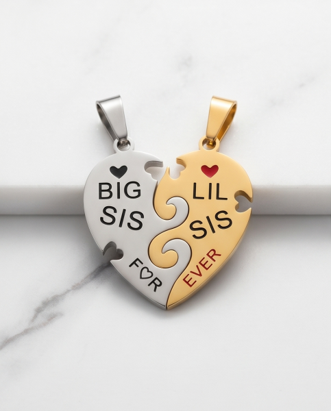Freundschaftskette Schwester Herz Edelstahl Gold Silber Set