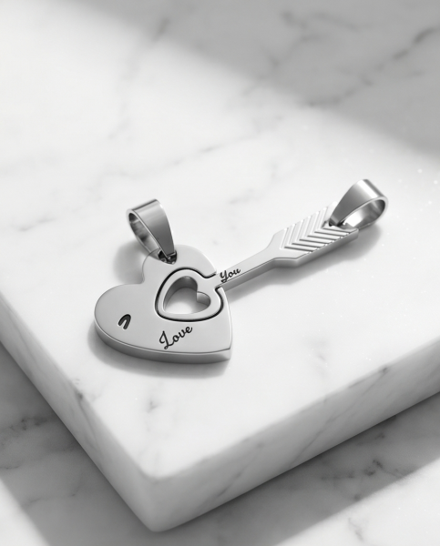 Partnerkette Herz & Pfeil Silber | Edelstahl