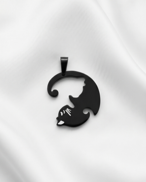 Katzen Partnerkette Yin & Yang Stil | Schwarz-Silber