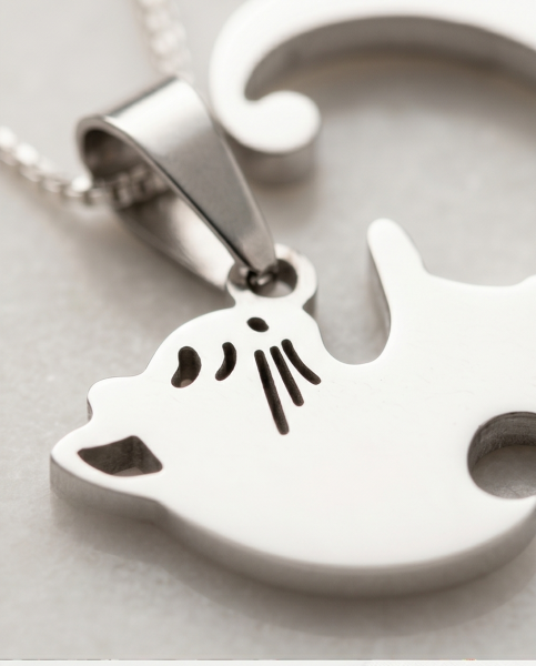Katzen Partnerkette Yin & Yang Stil | Schwarz-Silber