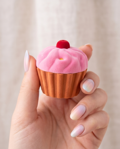 Cupcake Ringbox aus Samt Rosa