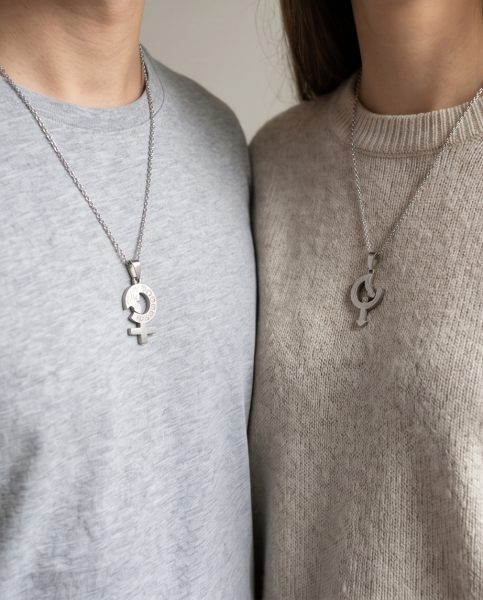 Mars & Venus Partnerketten Edelstahl Silber