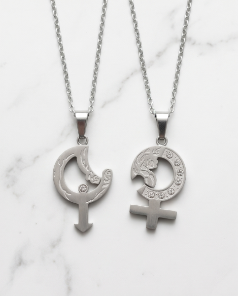 Mars & Venus Partnerketten Edelstahl Silber