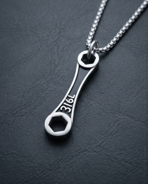 Maulschlüssel Anhänger Edelstahl 316L mit Kette.