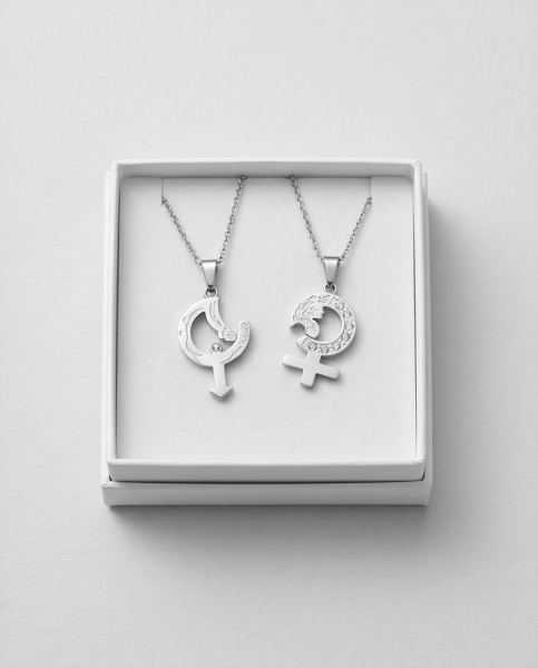 Mars & Venus Partnerketten Edelstahl Silber