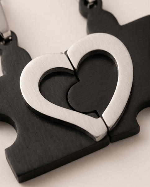 Puzzle-Partnerketten aus Edelstahl in Schwarz und Silber