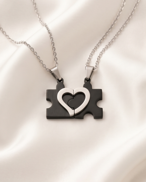 Puzzle-Partnerketten aus Edelstahl in Schwarz und Silber