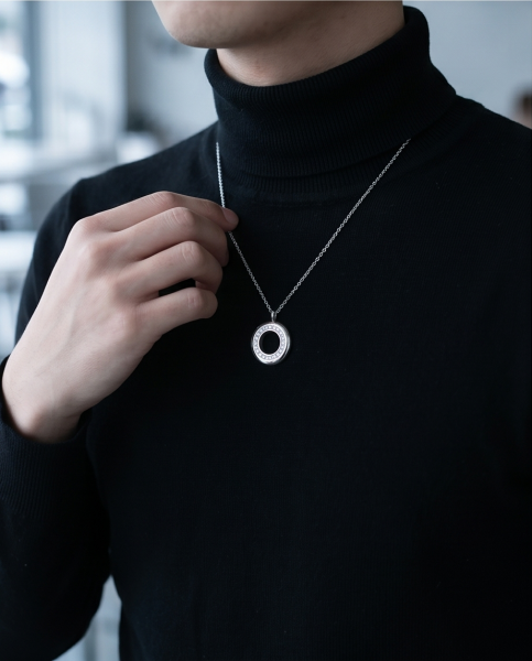 Edelstahl Halskette Ring Zirkonia Silber