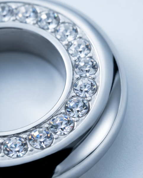Edelstahl Halskette Ring Zirkonia Silber