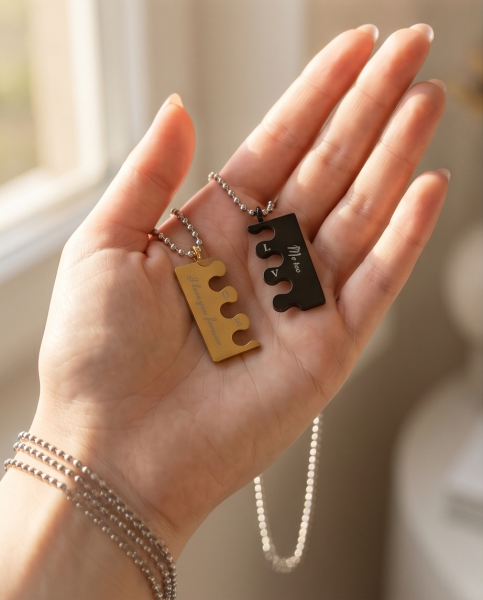 Partnerkette Puzzle Gold Schwarz „I love you“