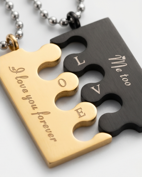 Partnerkette Puzzle Gold Schwarz „I love you“