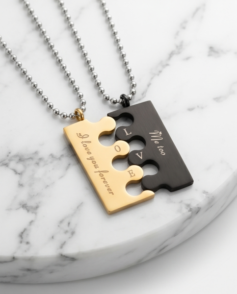 Partnerkette Puzzle Gold Schwarz „I love you“