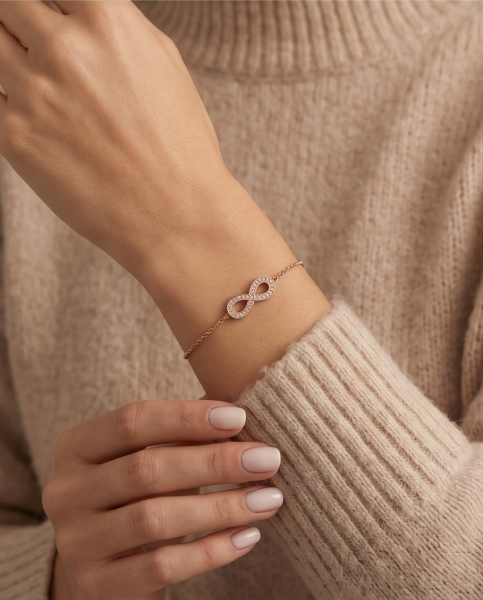 Edelstahl Armband Infinity Roségold Zirkonia
