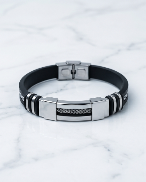 Herren Armband Schwarz & Edelstahl Mesh
