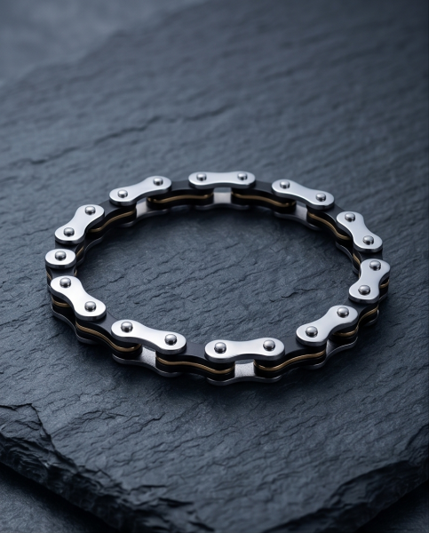 Biker Armband Edelstahl Motorradkette Silber-Gold