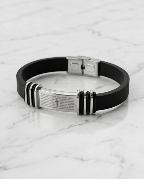 Herren Silikon-Armband mit Vaterunser & Kreuz
