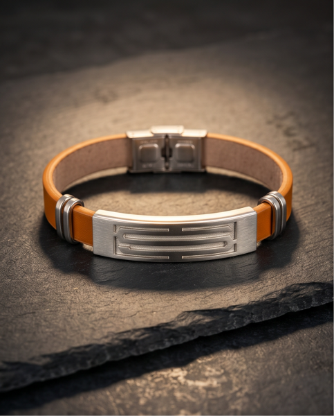 Herren Kunstleder-Armband Braun & Edelstahl