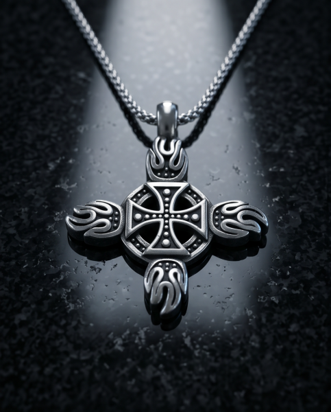 Edelstahl Kette Keltisches Flammenkreuz