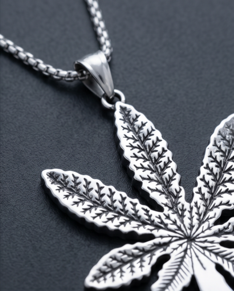 Edelstahl Kette Hanfblatt Cannabis