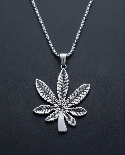 Edelstahl Kette Hanfblatt Cannabis