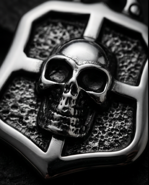 Edelstahl Totenkopf Wappen Anhänger