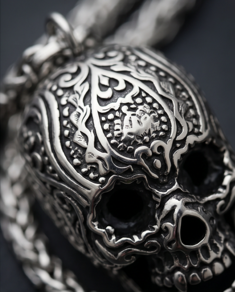 Edelstahl Königskette "Totenkopf Ornament" Anhänger