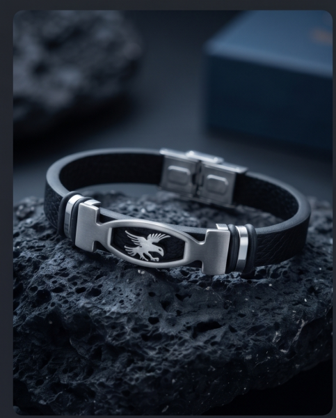 Herren Kunstleder-Armband "Falcon" mit Adler-Plakette