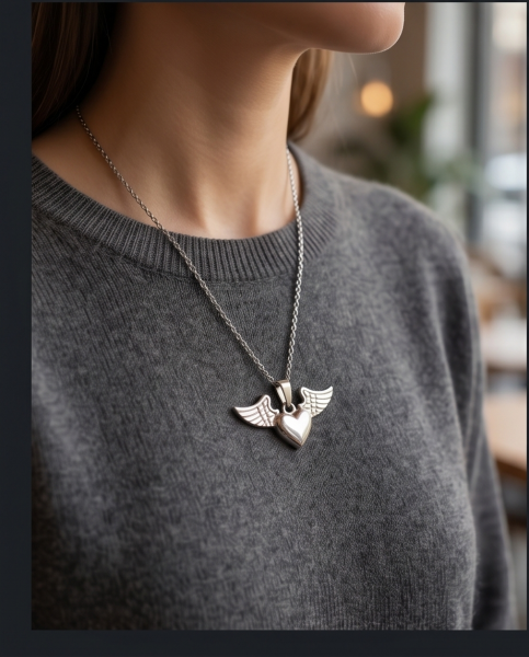 Edelstahl Damen-Halskette "Angel Heart" mit Flügel-Herz-Anhänger
