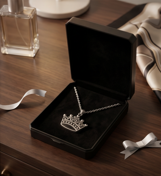 Edelstahl Damen-Halskette "Tiara" mit filigranem Kronen-Anhänger