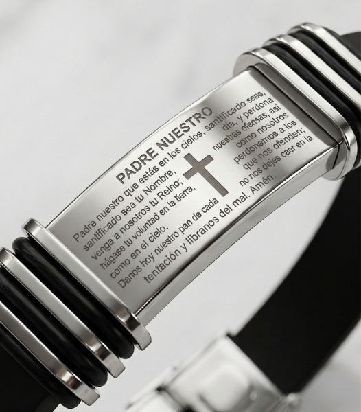 Herren Silikon-Armband mit Vaterunser & Kreuz